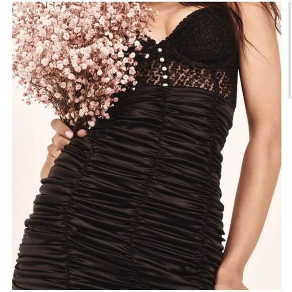 For Love and Lemons Corset Floral Satin Rouched Mini Dress Size Small - Picture 3 of 8